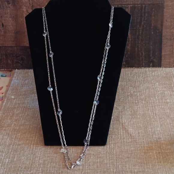 Vintage Liz Claiborne Two Strand Silver Tone Chain Clear Crystal Necklace - Picture 11 of 11